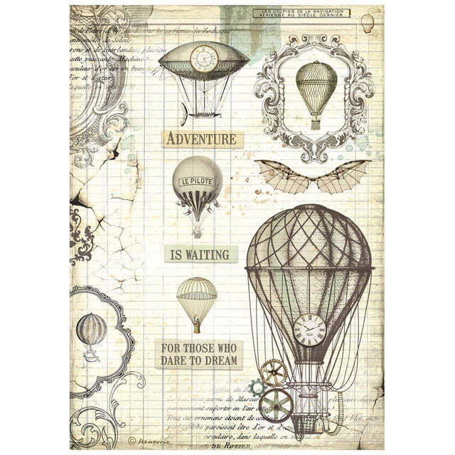 Rice Paper A4 - Voyages Fantastiques - Balloon - 1 - Stamperia - Tidformera
