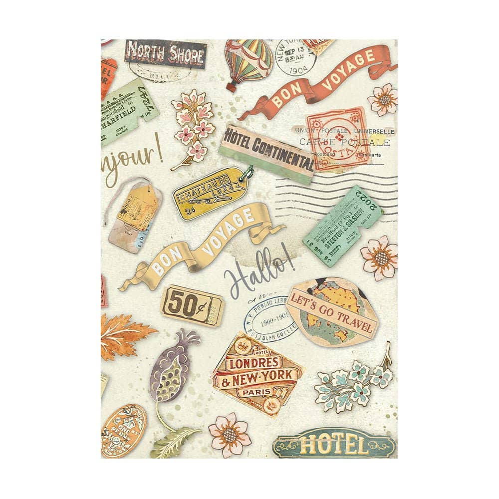 Rice Paper A6 - Art of Travelling - 8 - pack - 4 - Stamperia - Tidformera