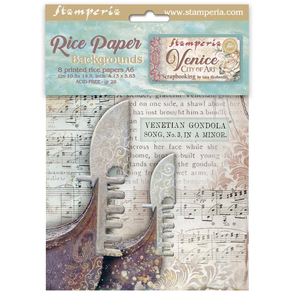 Rice Paper A6 - Venice City of Art - 8 - pack - 1 - Stamperia - Tidformera