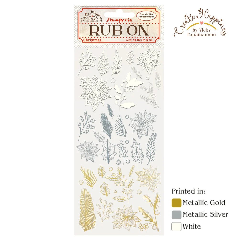 Rub - on - Create Happiness - Christmas poinsettia and leaves - 1 - Stamperia - Tidformera