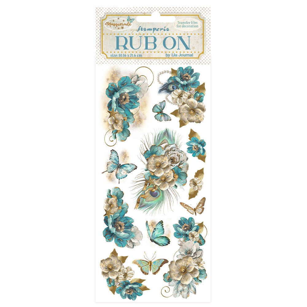 Rub-on - Masquerade - Blue Flowers -från Stamperia. Blåa blommor. - Tidformera