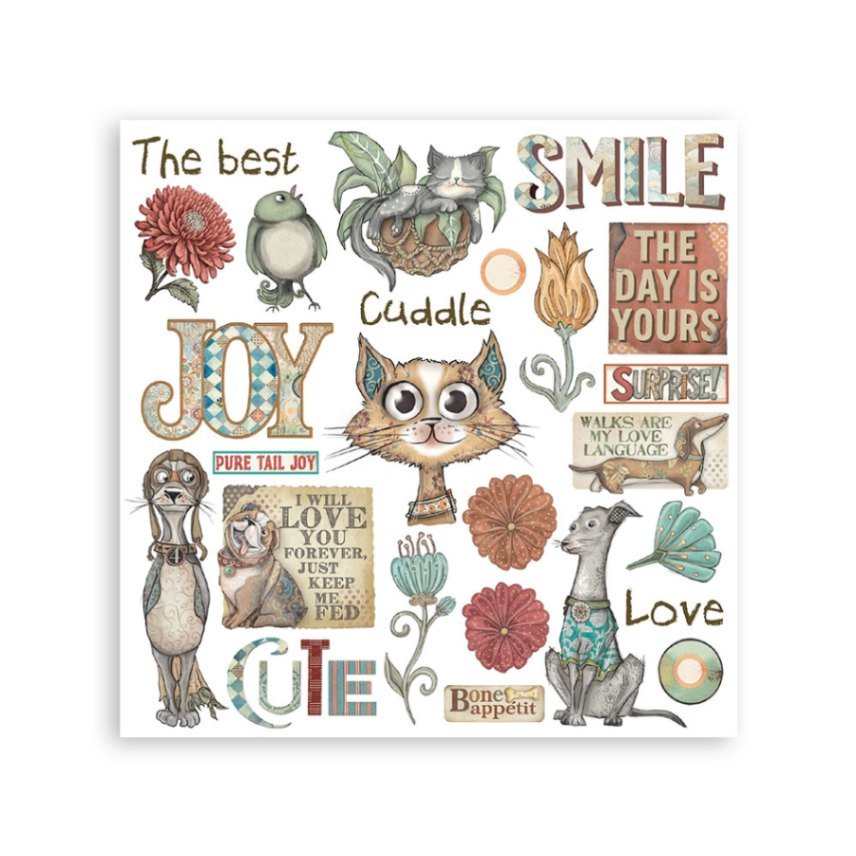 Rub - On Set 6 - pack - Furry Friends - 7 - Stamperia - Tidformera