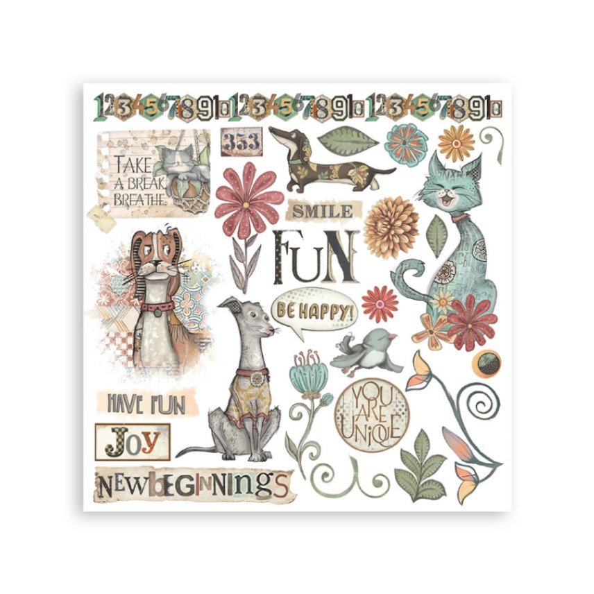 Rub - On Set 6 - pack - Furry Friends - 4 - Stamperia - Tidformera