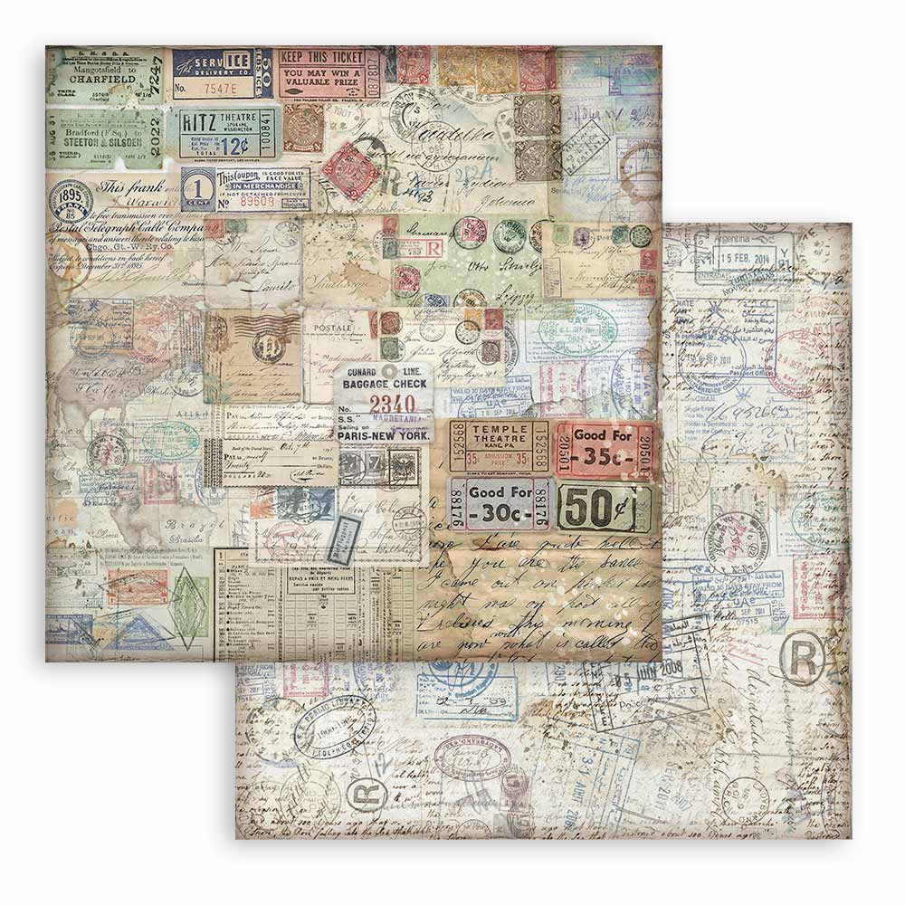 Scrapbookingpapper - Art of Travelling - 12 - Stamperia - Tidformera