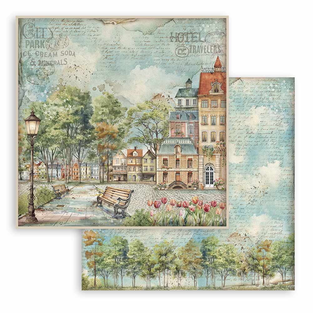 Scrapbookingpapper - Art of Travelling - 8 - Stamperia - Tidformera