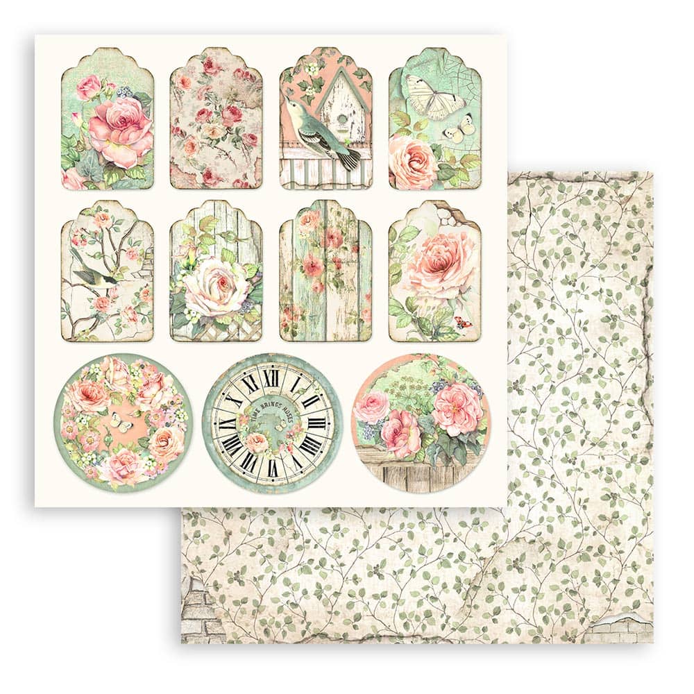 Scrapbookingpapper - House of Roses - Double faced - 13 - Stamperia - Tidformera