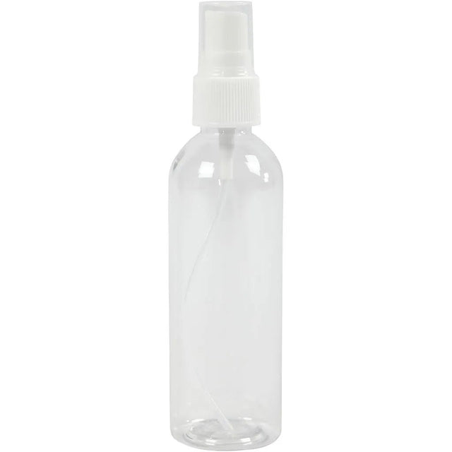 Sprayflaska 100 ml från Creotime. Liten transparent flaska med sprayfunktion och har ett lock.  Tidformera