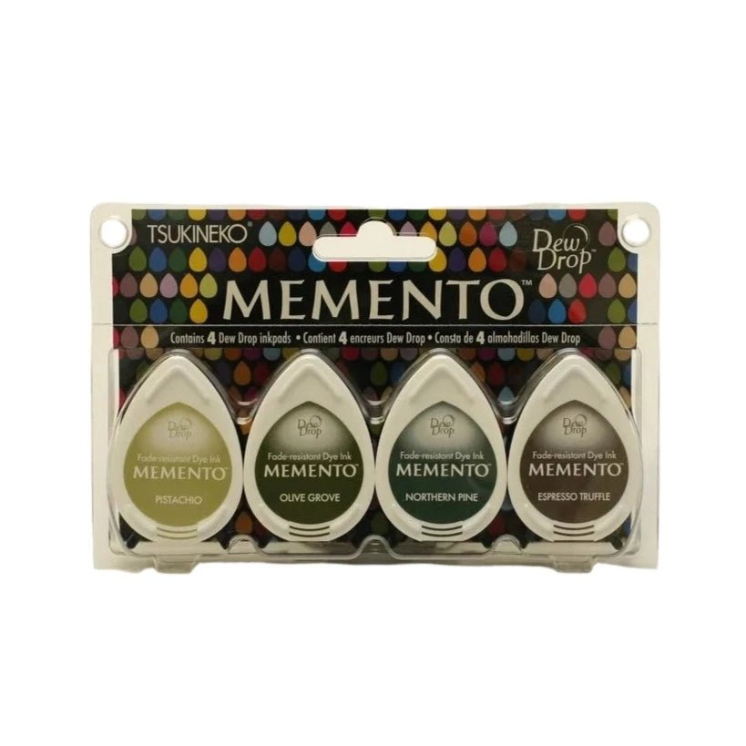 Stämpeldyna Memento Dew Drop - Central Park från Tsukineko. Förpackning om 4 stämpeldynor. 3 gröna och en brun färg. - Tidformera