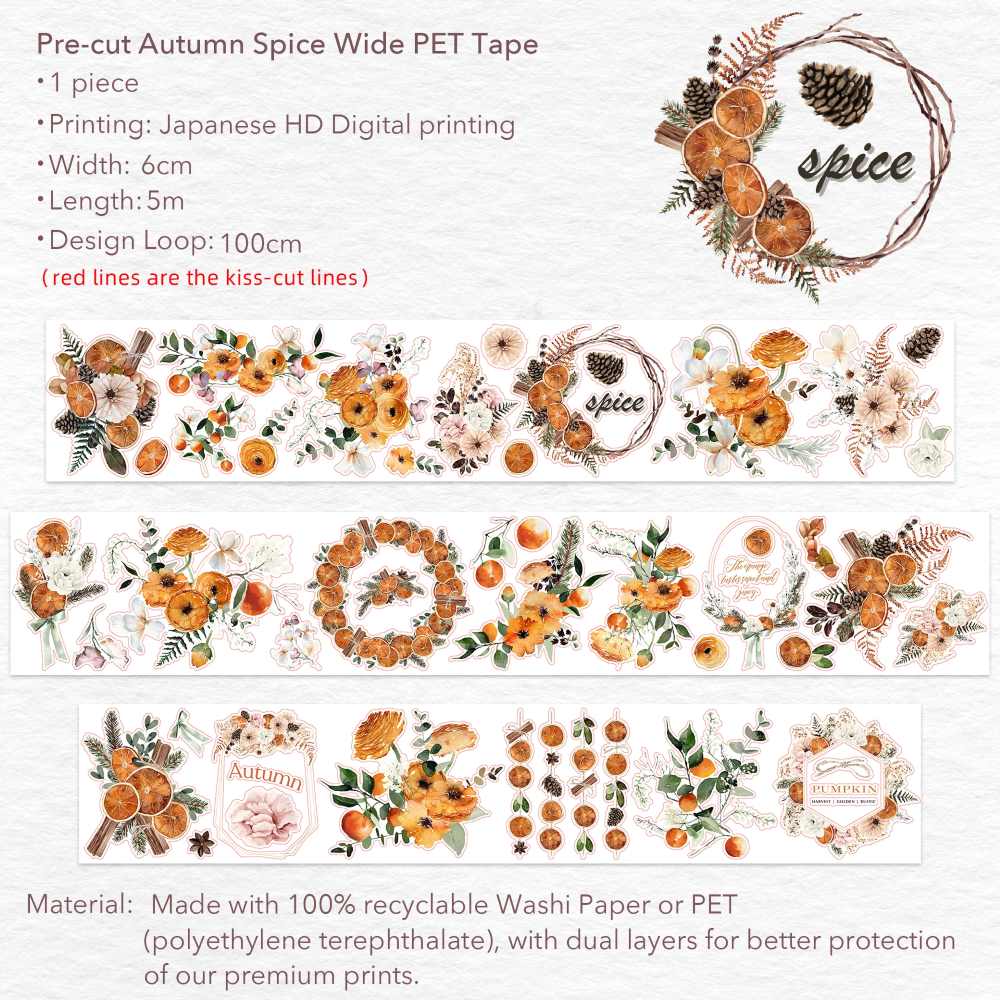 Sticker Pet Tape - Pre - cut - Autumn Spice - 60 mm - 5 - Washi Tape Shop - Tidformera