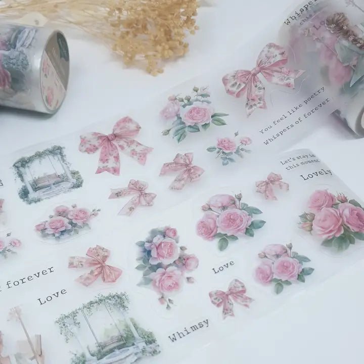 Sticker Pet Tape - Pre - cut - Blush & bows - 74 mm - 2 - Plan & Plot Studio - Tidformera