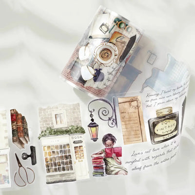 Sticker Pet Tape - Pre-cut - Cats and Books - 70 mm