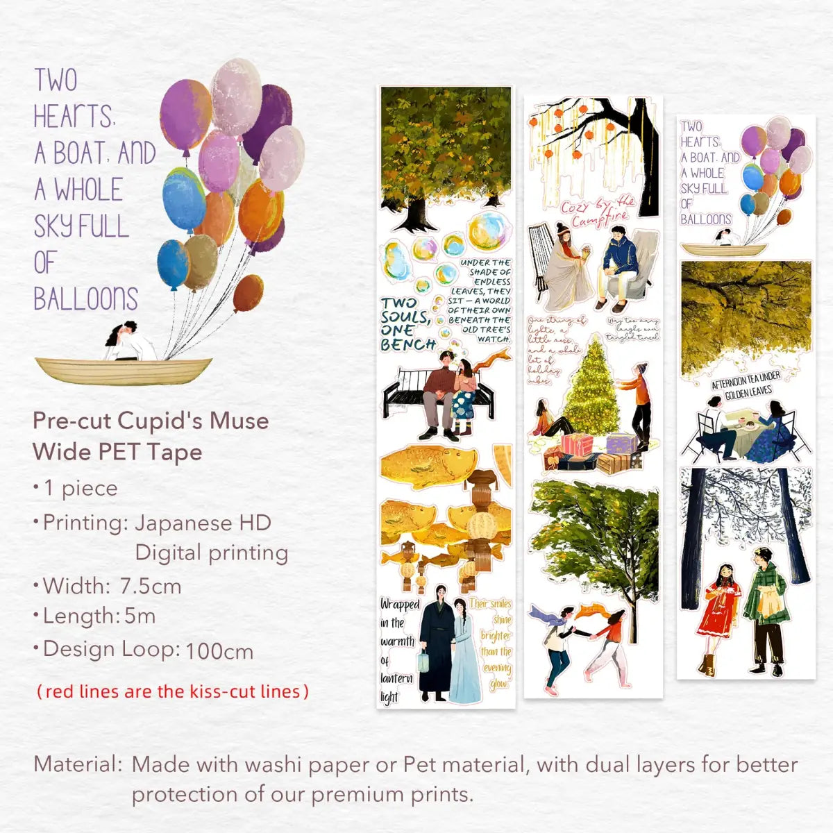 Sticker Pet Tape - Pre - cut - Cupid's Muse - 75 mm - 8 - Washi Tape Shop - Tidformera