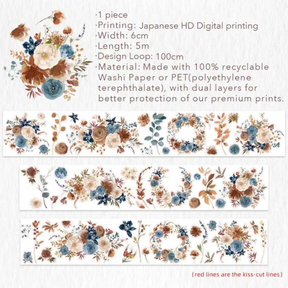 Sticker Pet Tape - Pre - cut - Dusty Blue & Cinnamon - 60 mm - 8 - Washi Tape Shop - Tidformera