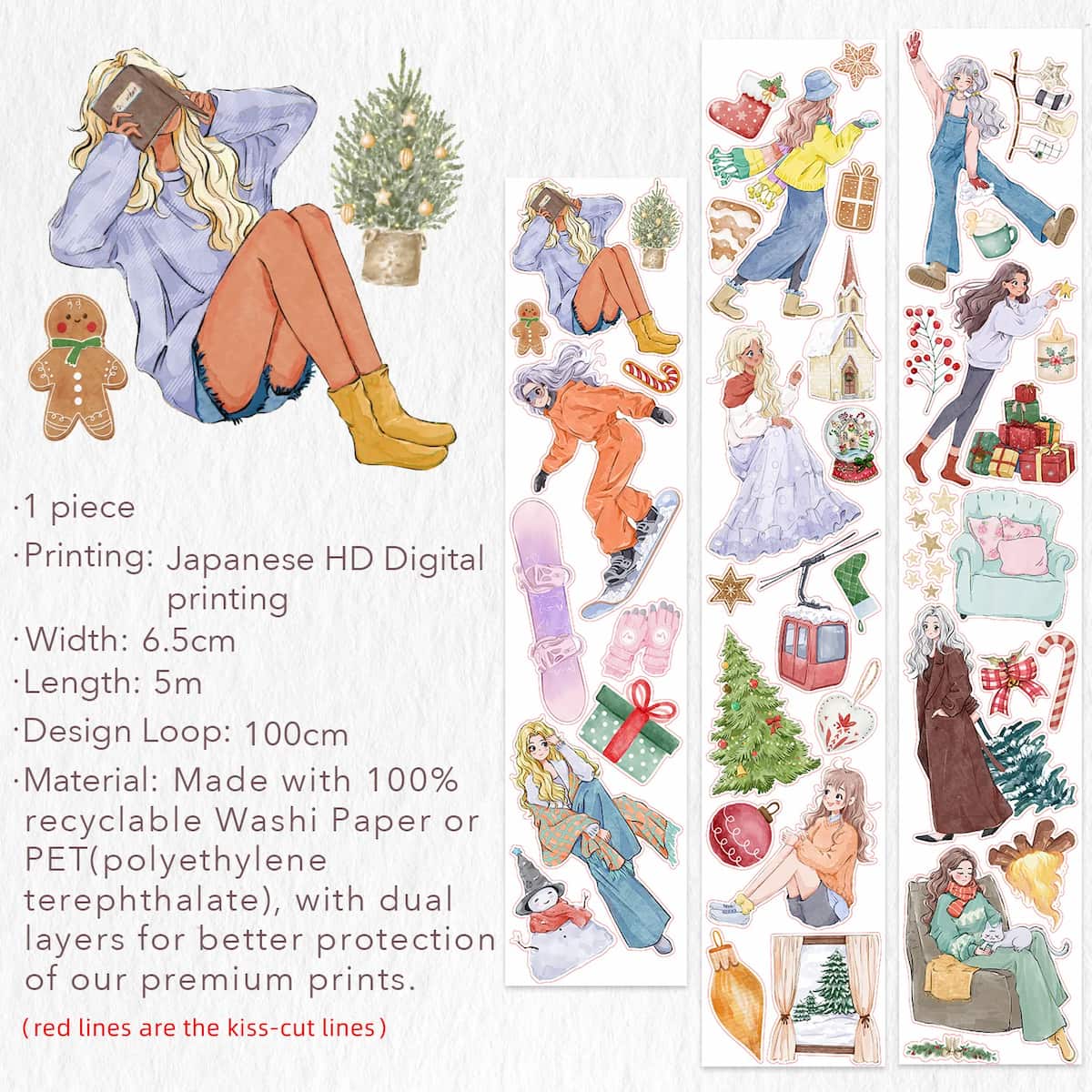 Sticker Pet Tape - Pre - cut - Fireside - 65 mm - 6 - Washi Tape Shop - Tidformera