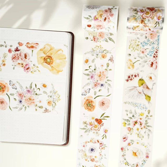 Sticker Pet Tape - Pre - cut - Floral Finch - 60 mm - 1 - Washi Tape Shop - Tidformera