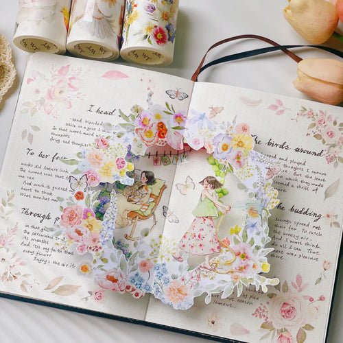Sticker Pet Tape - Pre - cut - Floral Finch - 60 mm - 4 - Washi Tape Shop - Tidformera