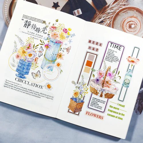 Sticker Pet Tape - Pre - cut - Floral Finch - 60 mm - 3 - Washi Tape Shop - Tidformera