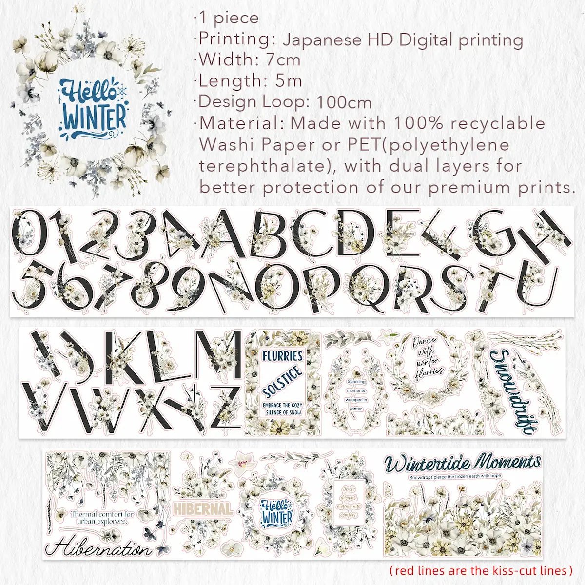 Sticker Pet Tape - Pre - cut - Frosted Letters - 70 mm - 7 - Washi Tape Shop - Tidformera