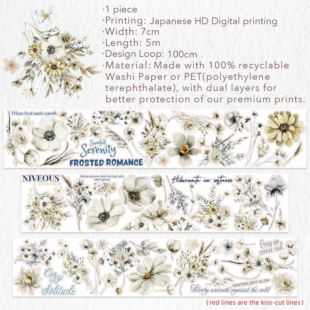 Sticker Pet Tape - Pre - cut - Frosted Meadow - 70 mm - 10 - Washi Tape Shop - Tidformera