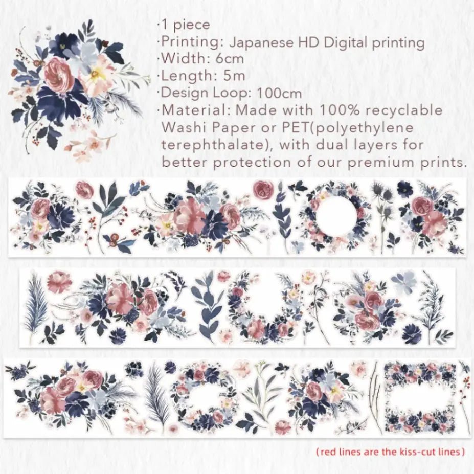 Sticker Pet Tape - Pre - cut - Frosty Rose - 60 mm - 6 - Washi Tape Shop - Tidformera