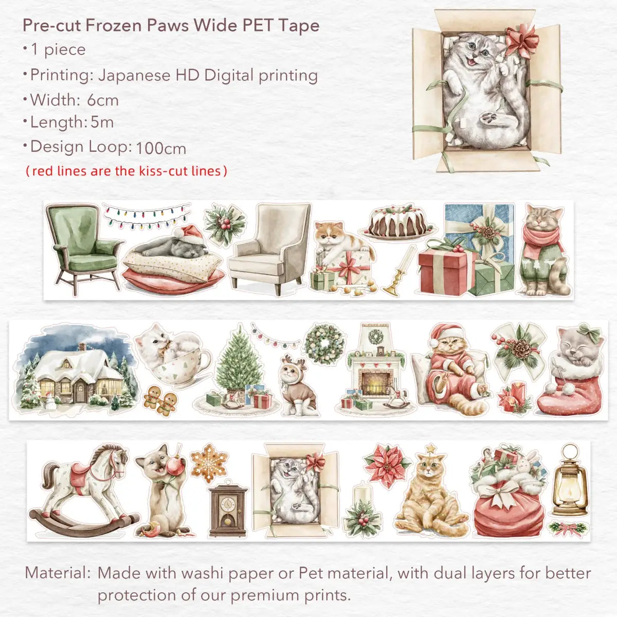 Sticker Pet Tape - Pre - cut - Frozen Paws - 60 mm - 8 - Washi Tape Shop - Tidformera