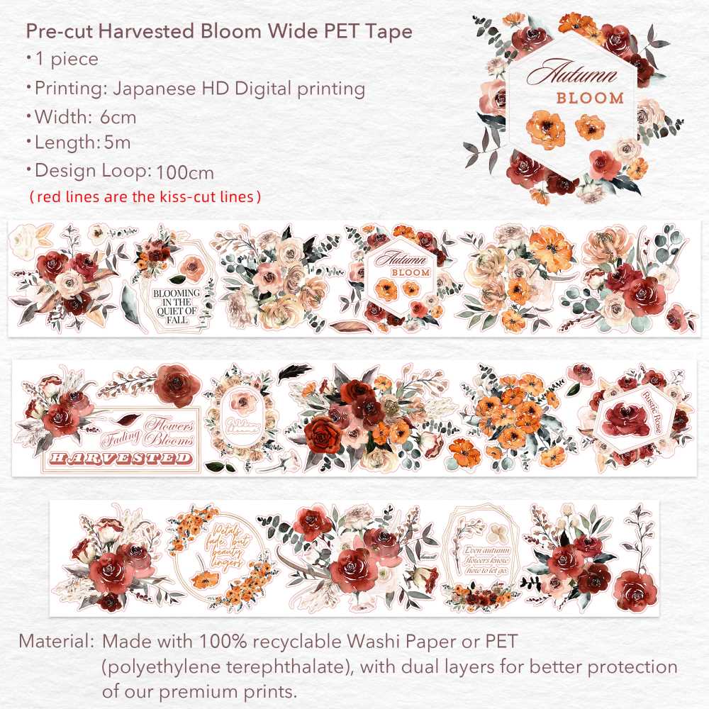 Sticker Pet Tape - Pre - cut - Harvested Bloom - 60 mm - 8 - Washi Tape Shop - Tidformera