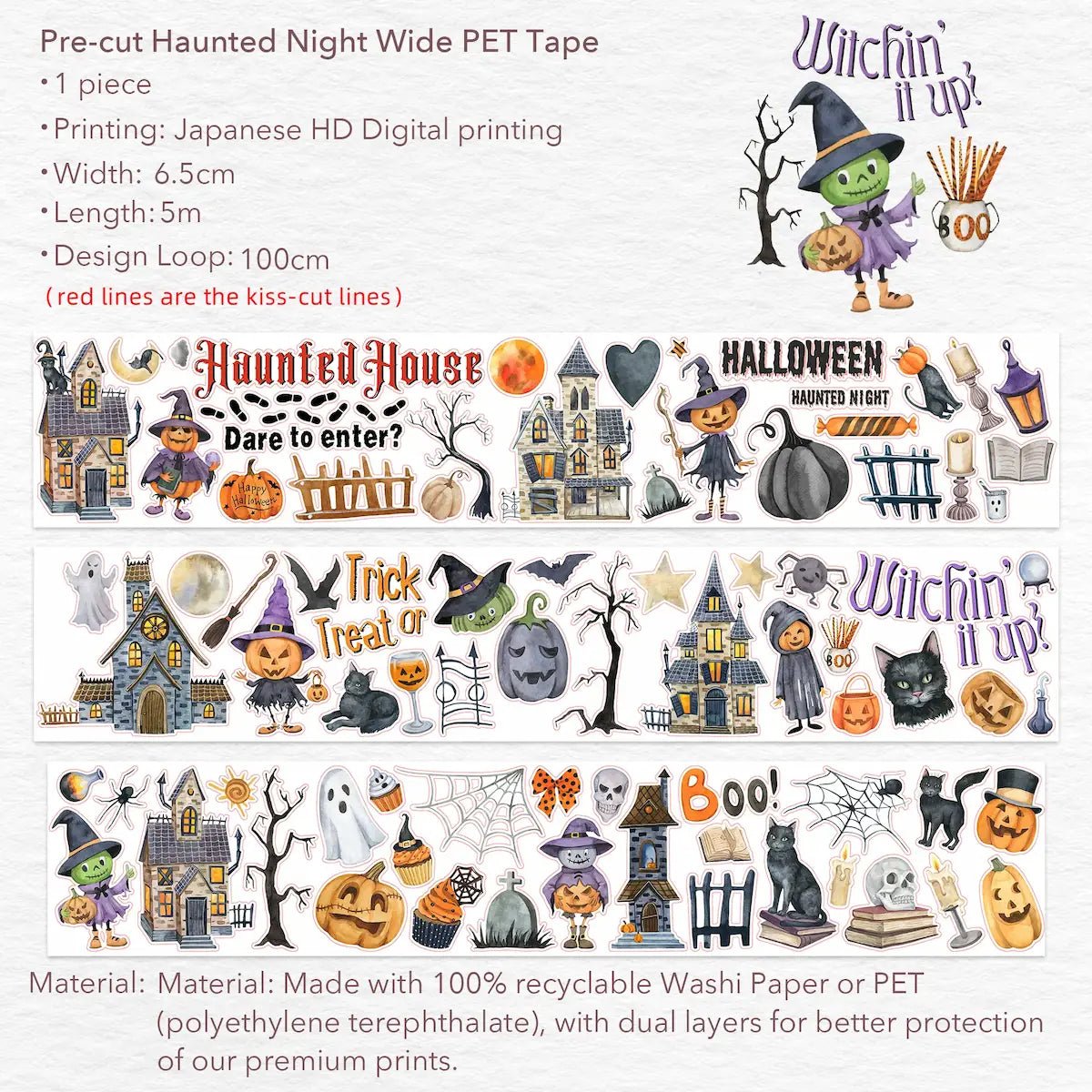 Sticker Pet Tape - Pre - cut - Haunted Night - 65 mm - 7 - Washi Tape Shop - Tidformera