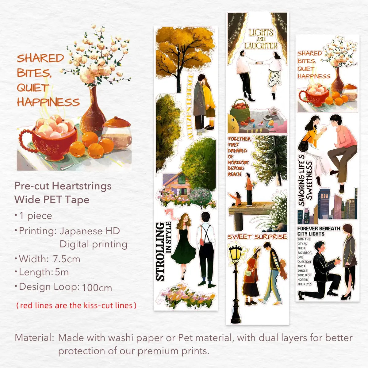 Sticker Pet Tape - Pre - cut - Heartstrings - 75 mm - 8 - Washi Tape Shop - Tidformera