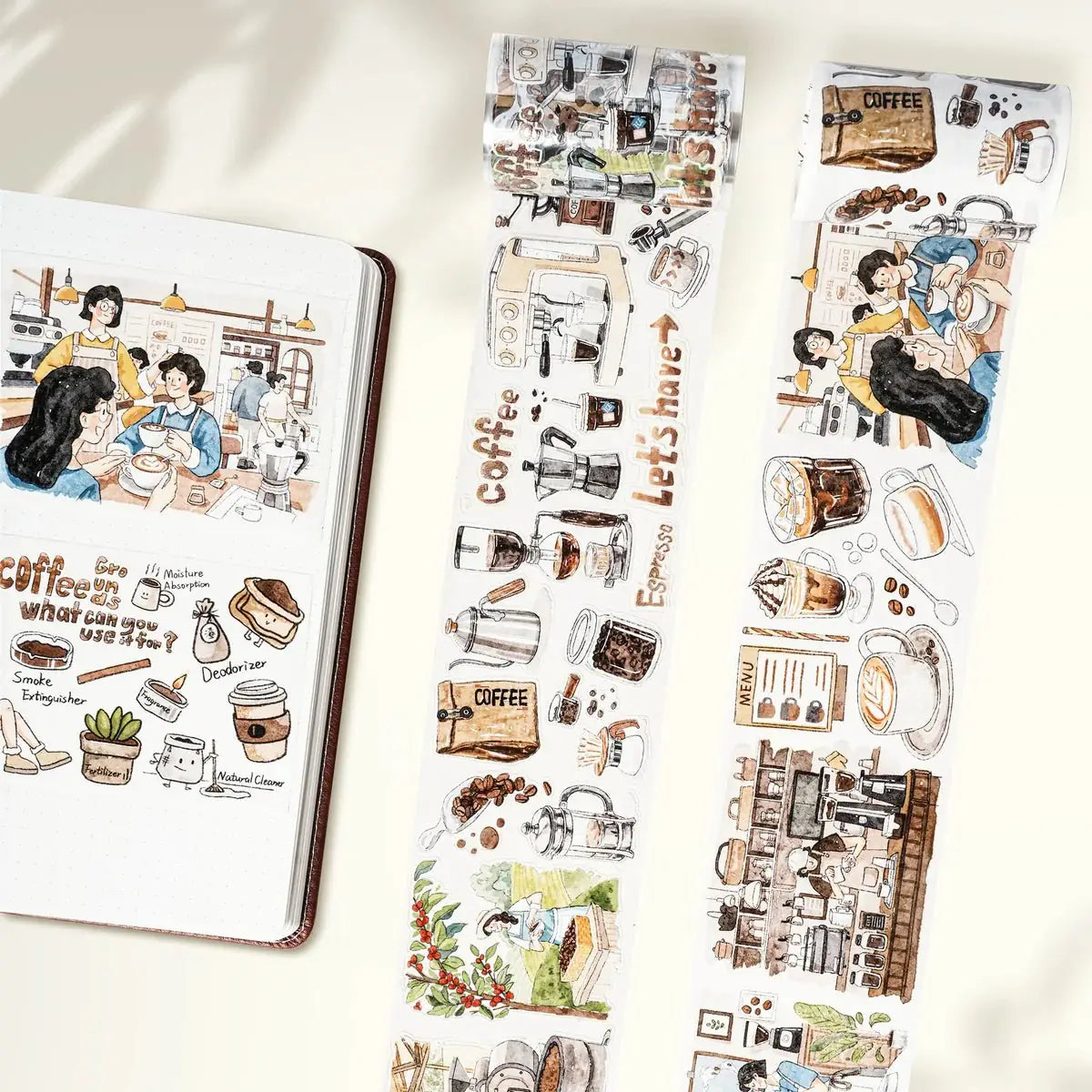 Sticker Pet Tape - Pre - cut - Life of Coffee - 70 mm - 1 - Washi Tape Shop - Tidformera