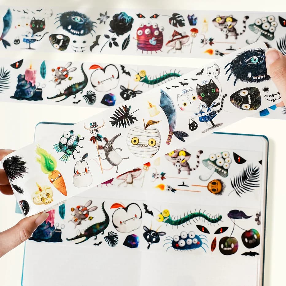 Sticker Pet Tape - Pre - cut - Midnight Monsters - 60 mm - 2 - Washi Tape Shop - Tidformera
