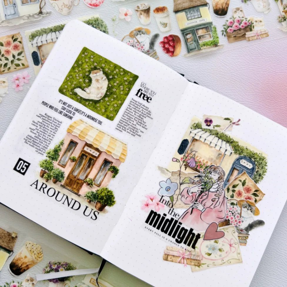 Sticker Pet Tape - Pre - cut - Summer Café - 70 mm - 6 - Washi Tape Shop - Tidformera