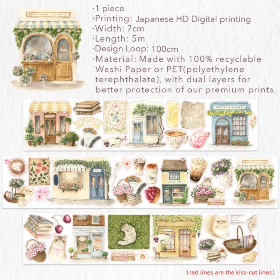 Sticker Pet Tape - Pre - cut - Summer Café - 70 mm - 8 - Washi Tape Shop - Tidformera