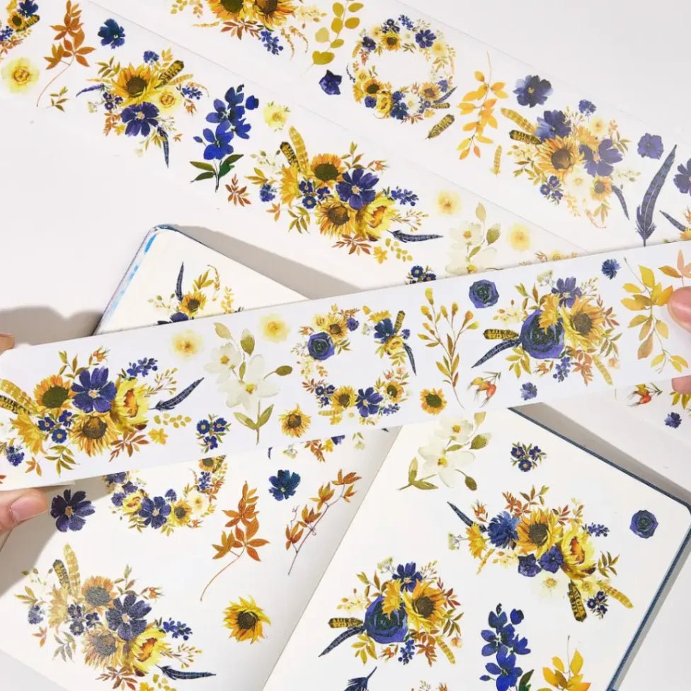 Sticker Pet Tape - Pre - cut - Sunflower & Navy - 60 mm - 4 - Washi Tape Shop - Tidformera