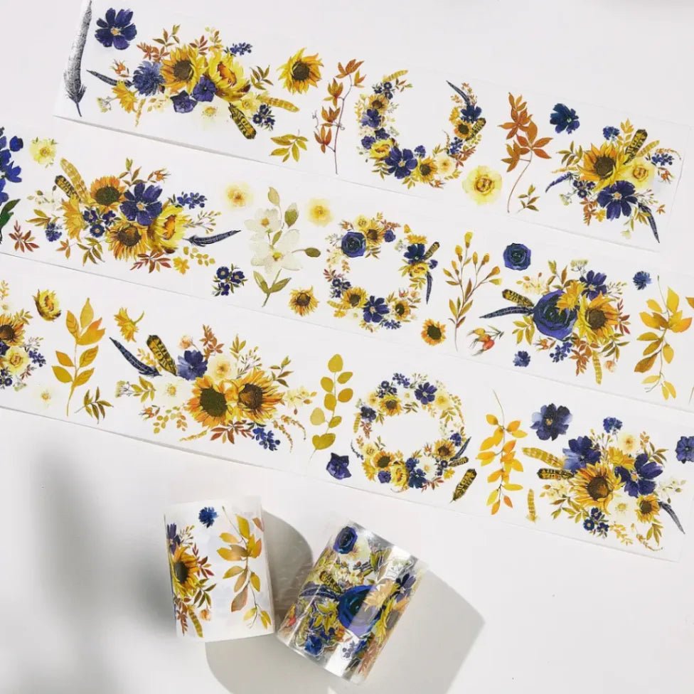 Sticker Pet Tape - Pre - cut - Sunflower & Navy - 60 mm - 1 - Washi Tape Shop - Tidformera