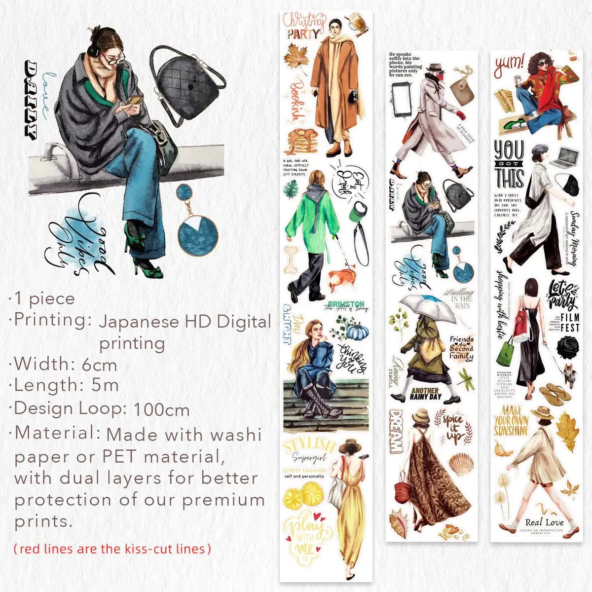 Sticker Pet Tape - Pre - cut - Urban Wanderers - 60 mm - 7 - Washi Tape Shop - Tidformera