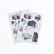 2 ark med klistermärken där motivet är gamla kameror. Sticker Set - Vintage Camera - 2 ark - från Archer & Olive - Tidformera