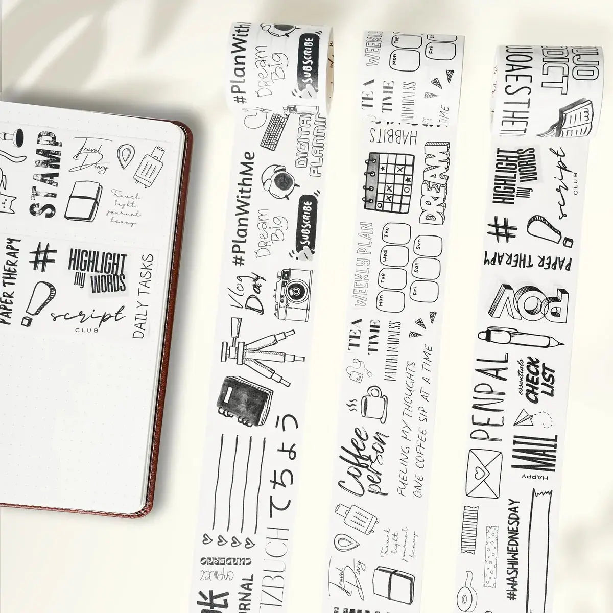 Sticker Set Washi Tape - Daily Bujo - 3 - pack - 4 - Washi Tape Shop - Tidformera