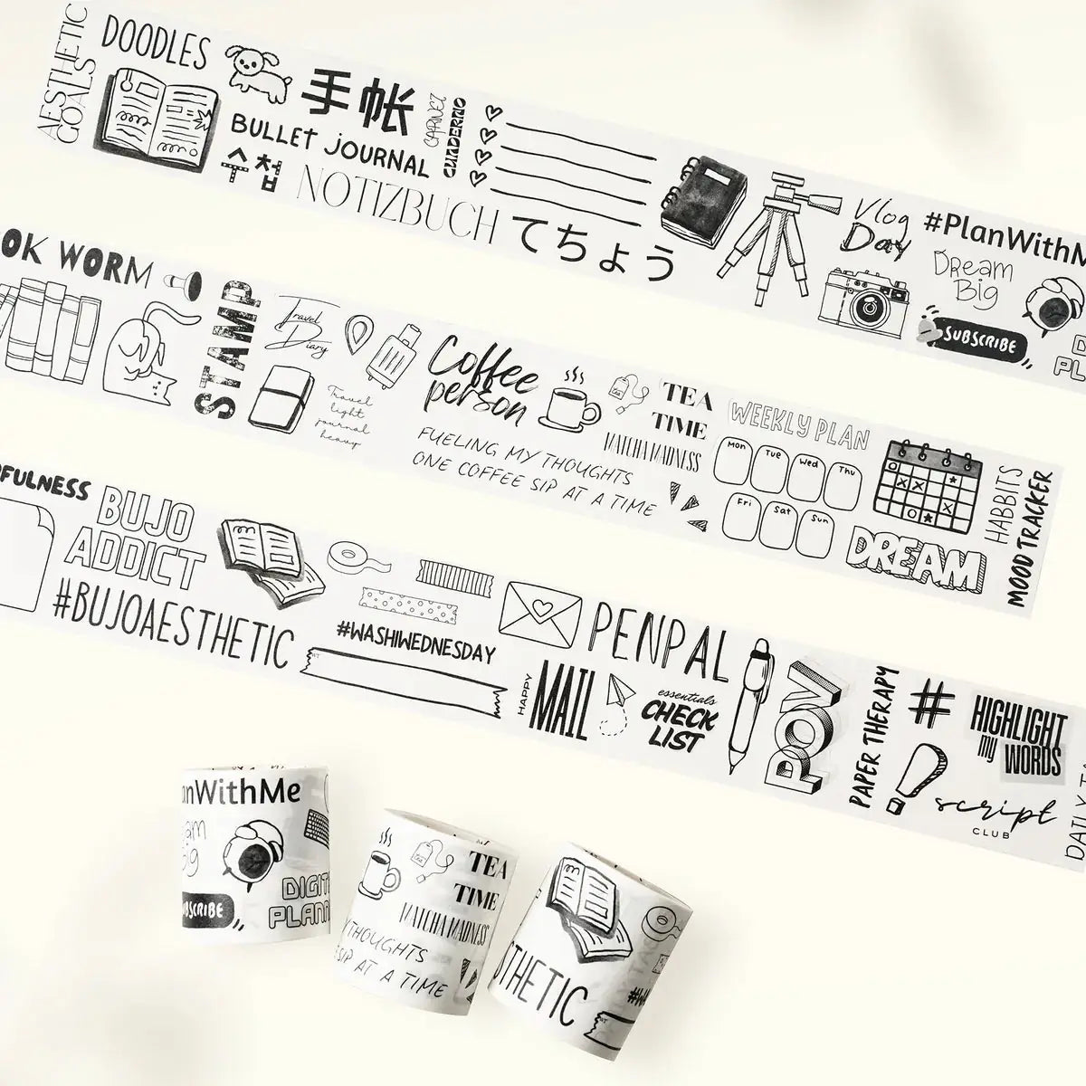 Sticker Set Washi Tape - Daily Bujo - 3 - pack - 1 - Washi Tape Shop - Tidformera