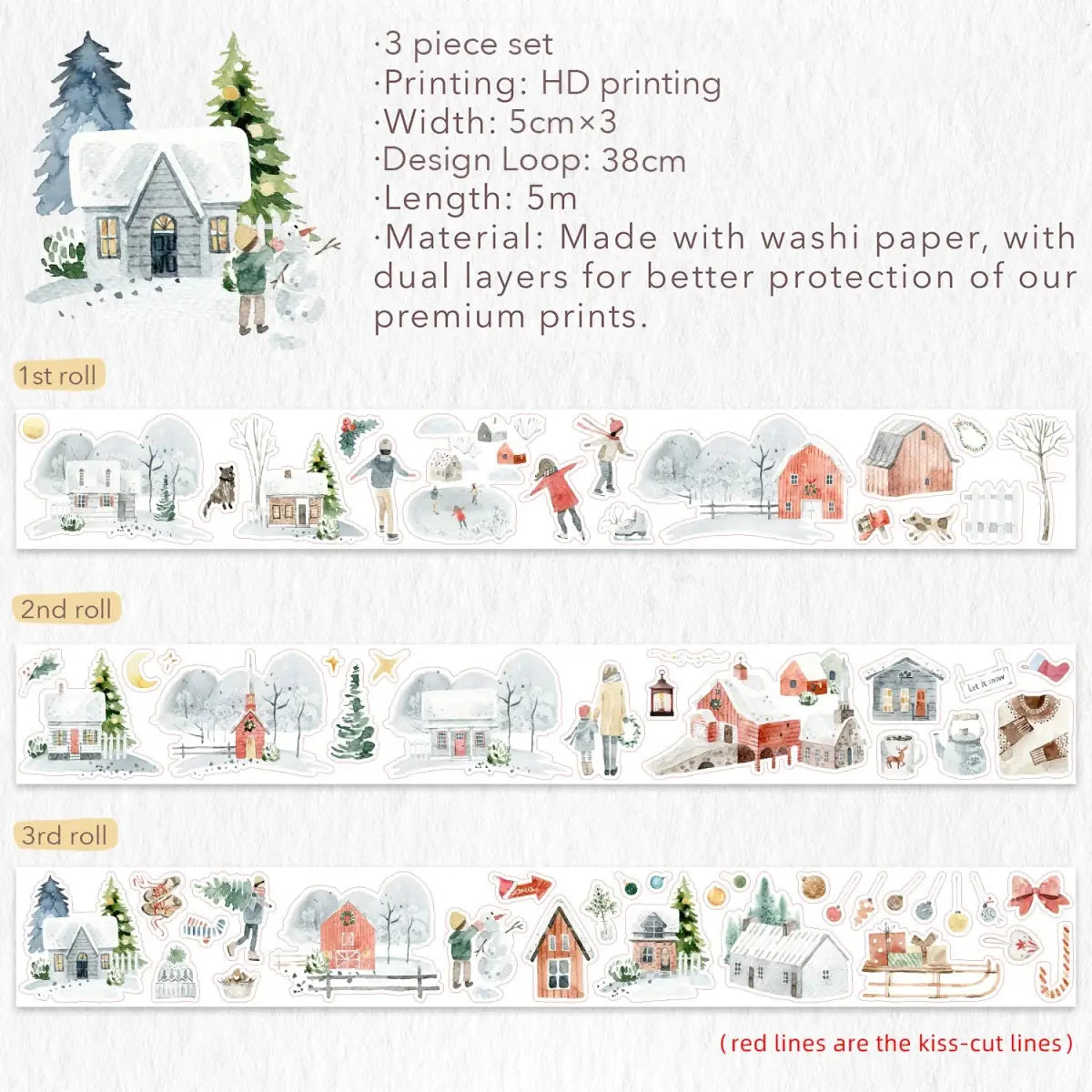 Sticker Set Washi Tape - Jolly Days - 3 - pack - 5 - Washi Tape Shop - Tidformera