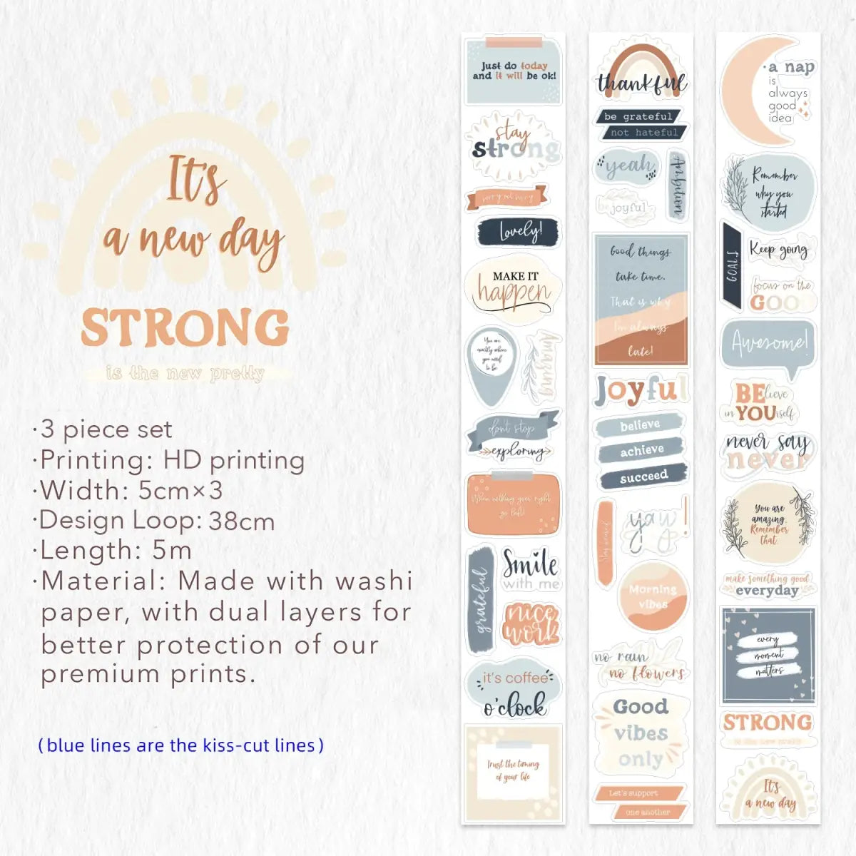 Sticker Set Washi Tape - Motivational - 3 - pack - 10 - Washi Tape Shop - Tidformera