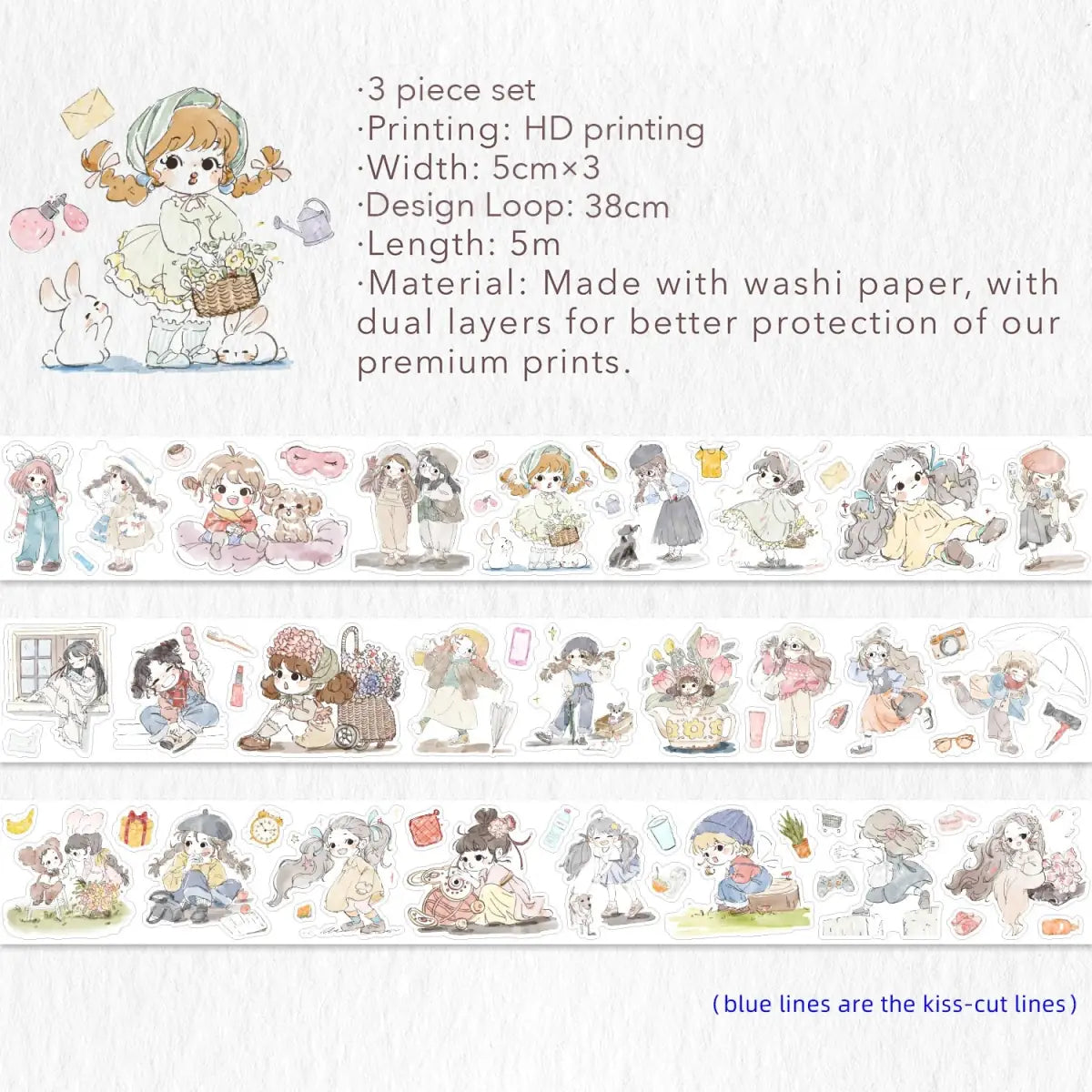 Sticker Set Washi Tape - Reminiscent - 3 - pack - 10 - Washi Tape Shop - Tidformera