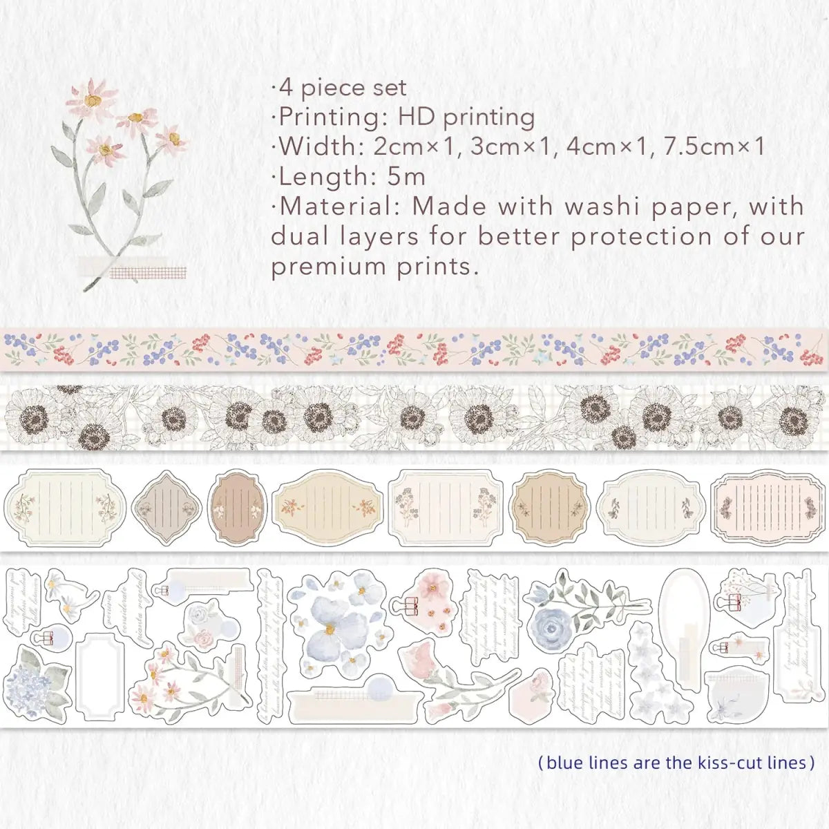 Sticker Set Washi Tape - Ricordi Della Soffitta - 4 - pack - 10 - Washi Tape Shop - Tidformera
