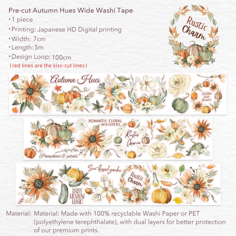 Sticker Washi Tape - Pre - cut - Autumn Hues - 70 mm - 4 - Washi Tape Shop - Tidformera