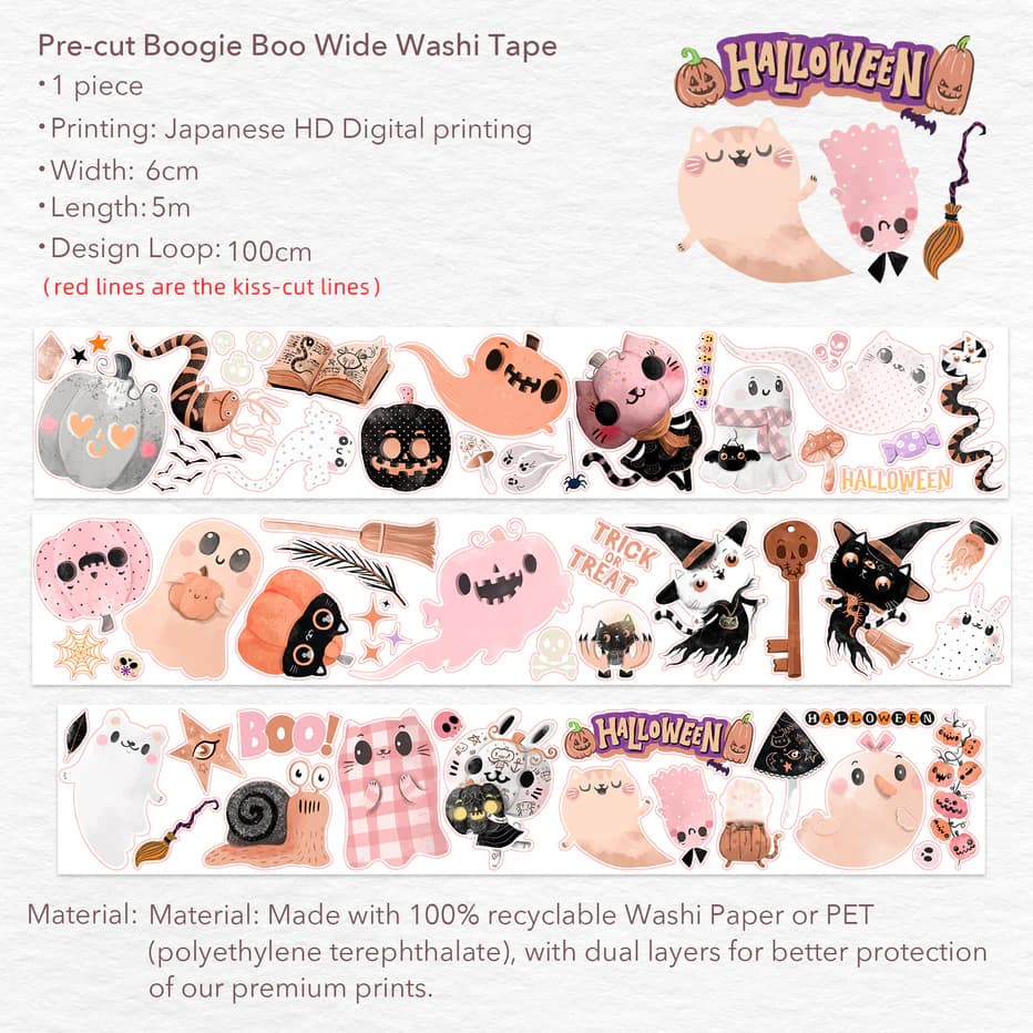 Sticker Washi Tape - Pre - cut - Boogie Boo - 60 mm - 5 - Washi Tape Shop - Tidformera