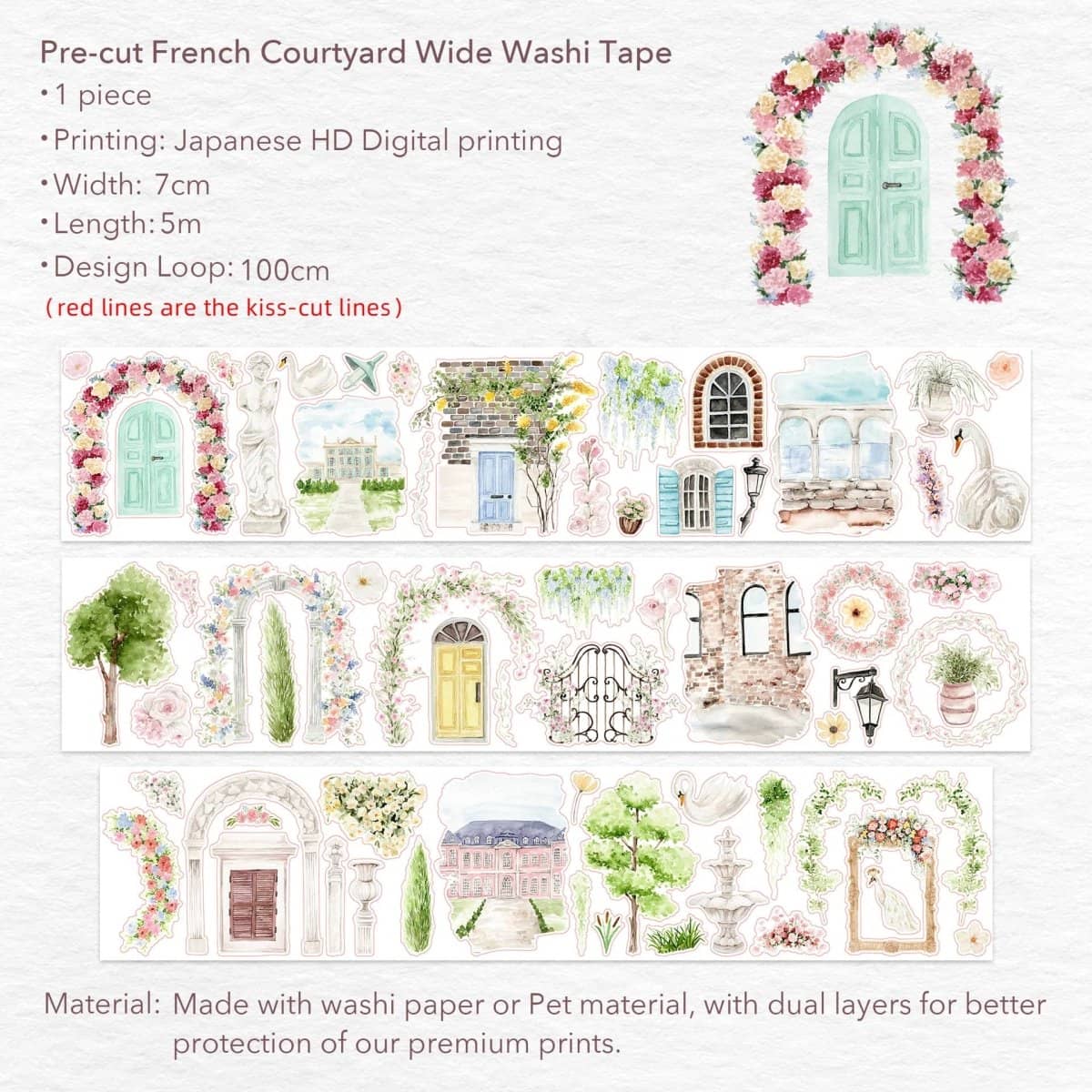 Sticker Washi Tape - Pre - cut - French Courtyard - 70 mm - 9 - Washi Tape Shop - Tidformera