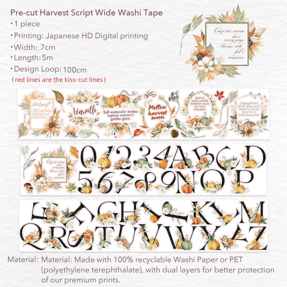Sticker Washi Tape - Pre - cut - Harvest Script - 70 mm - 6 - Washi Tape Shop - Tidformera