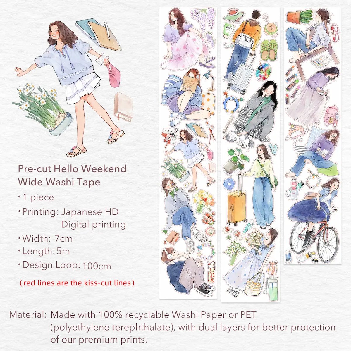 Sticker Washi Tape - Pre - cut - Hello Weekend - 70 mm - 7 - Washi Tape Shop - Tidformera