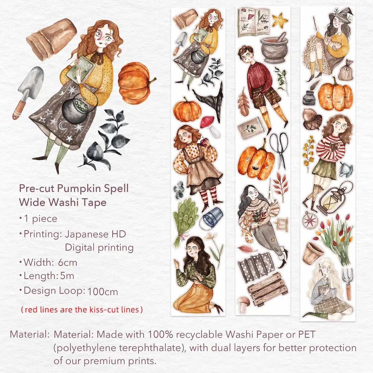 Sticker Washi Tape - Pre - cut - Pumpkin Spell - 60 mm - 7 - Washi Tape Shop - Tidformera