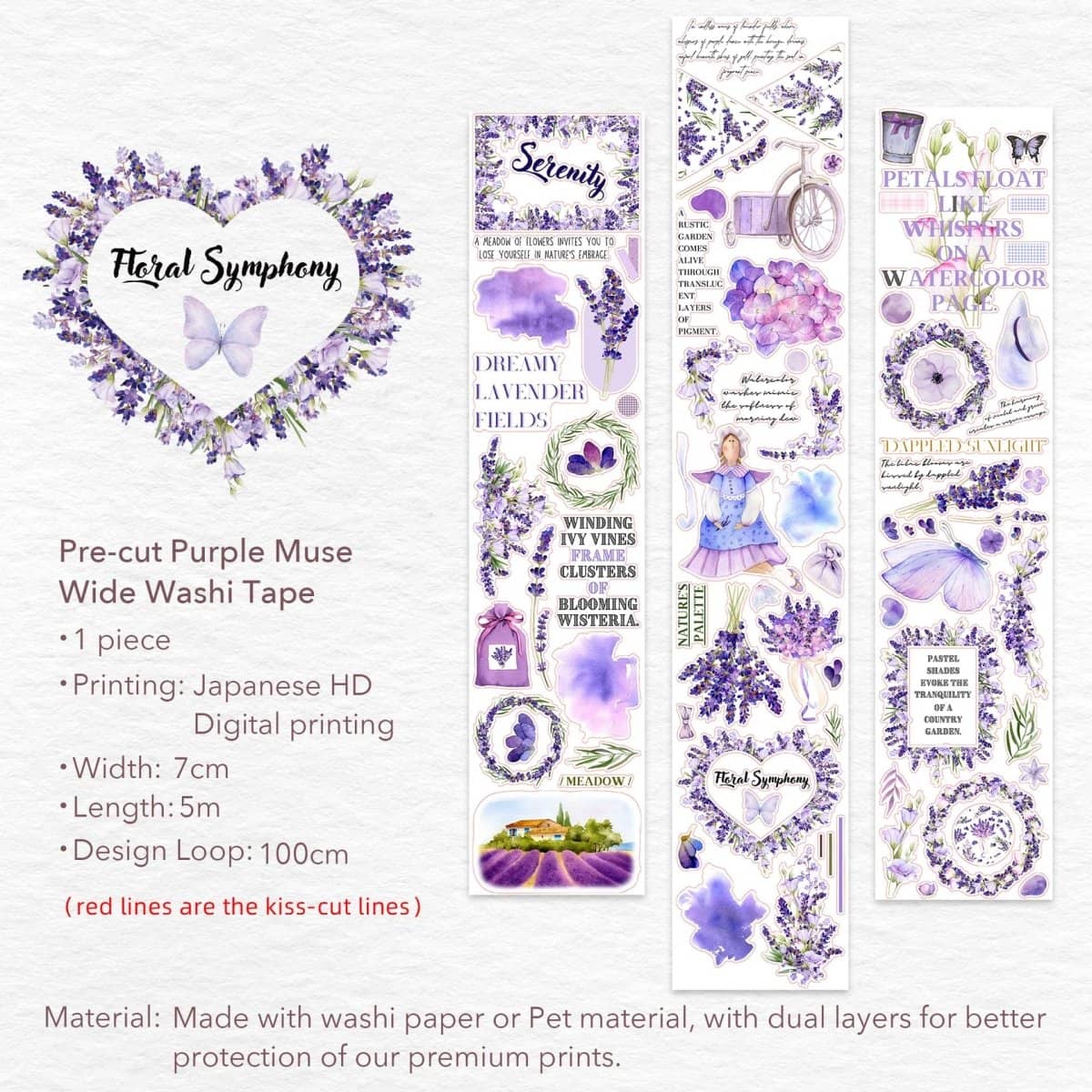 Sticker Washi Tape - Pre - cut - Purple Muse - 70 mm - 10 - Washi Tape Shop - Tidformera