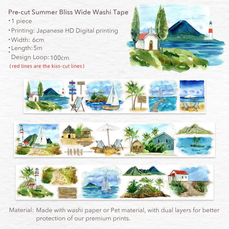 Sticker Washi Tape - Pre - cut - Summer Bliss - 60 mm - 9 - Washi Tape Shop - Tidformera